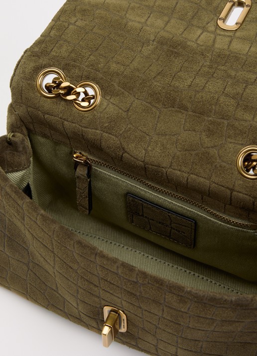 Marc Jacobs The Slim Dual schoudertas van suède met crocostructuur - detail mosgroen