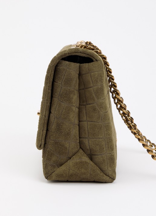 Marc Jacobs The Slim Dual schoudertas van suède met crocostructuur - detail 2 mosgroen