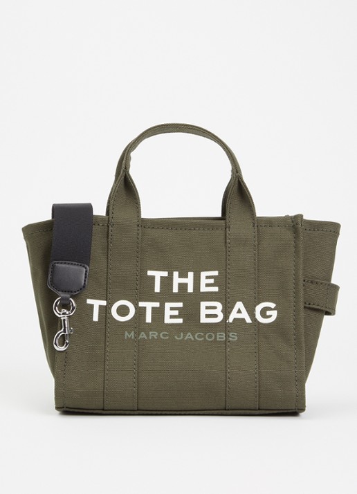 Marc Jacobs The Small Tote handtas van canvas met afneembare schouderriem - voorkant 5 groen