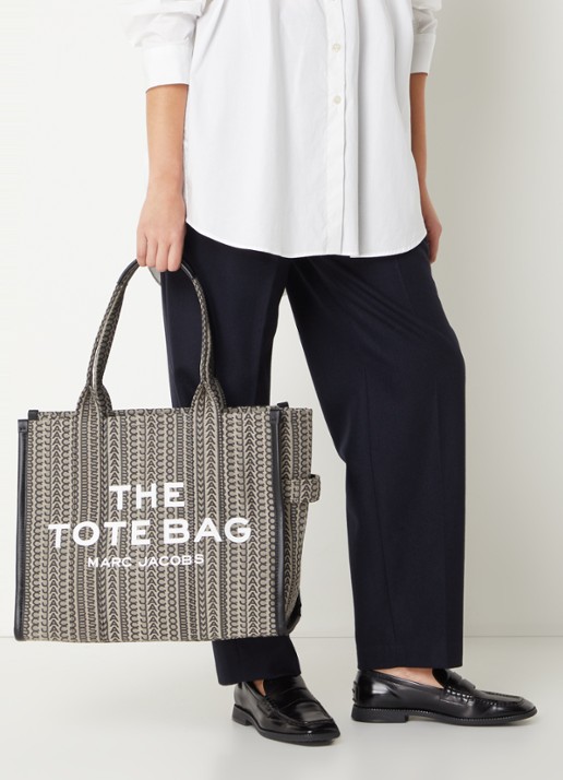 Marc Jacobs The Small Tote shopper van canvas met logoprint - voorkant 3 zand