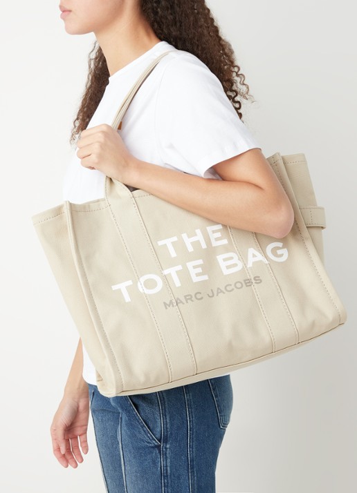 Marc Jacobs The Small Tote shopper van canvas met logoprint - voorkant 3 beige