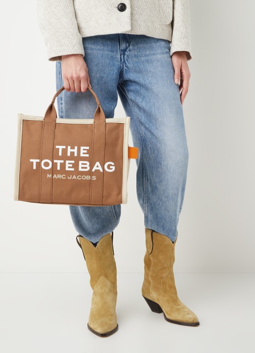 Marc Jacobs The Small Tote shopper van canvas met logoprint - voorkant 6 cognac