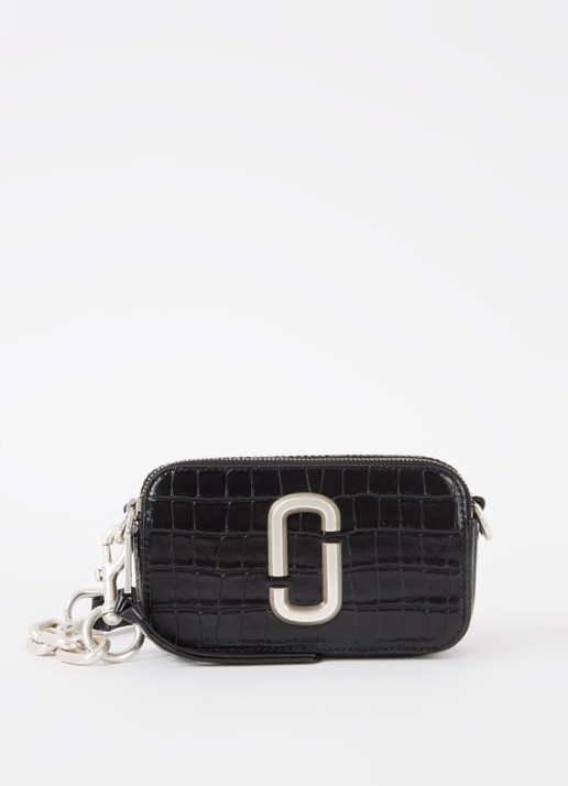 Marc Jacobs The Snaphot schoudertas van leer met crocostructuur - voorkant zwart