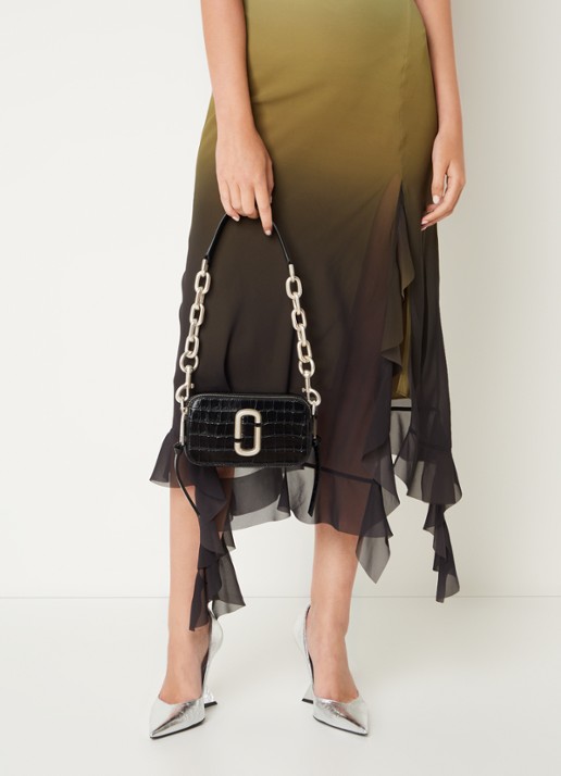 Marc Jacobs The Snaphot schoudertas van leer met crocostructuur - voorkant 2 zwart