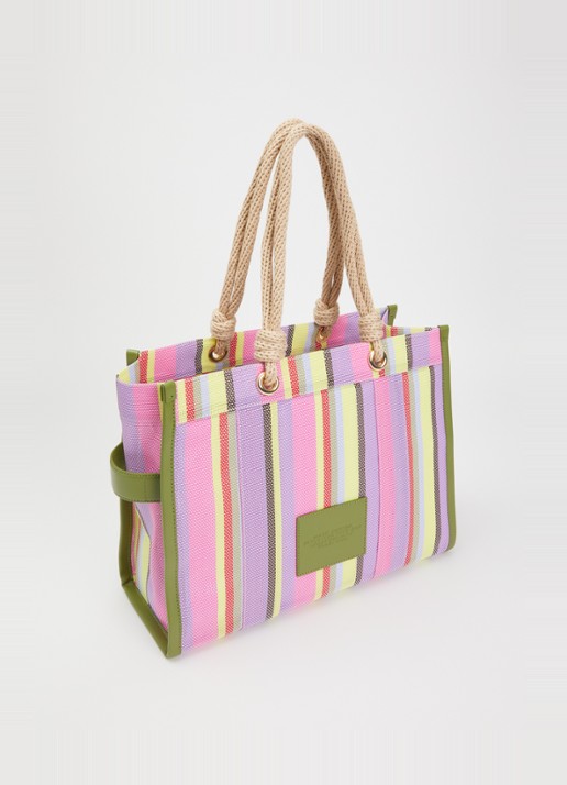 Marc Jacobs The Stripe Large Tote shopper met leren details en streepprint - achterkant multicolor