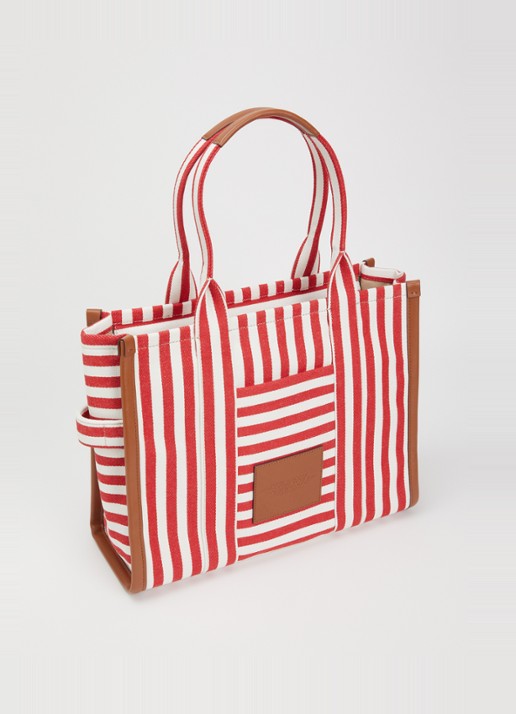 Marc Jacobs The Stripe Large Tote shopper van canvas met leren details - achterkant 2 rood