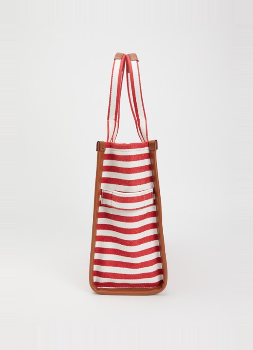 Marc Jacobs The Stripe Large Tote shopper van canvas met leren details - detail 4 rood
