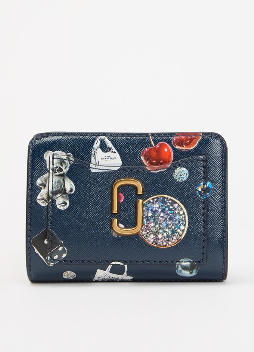 Marc Jacobs The Trinket Utility Snapshot Mini portemonnee van leer met print - voorkant donkerblauw