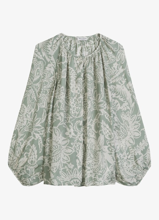 Marc O'Polo Blouse met bloemenprint - voorkant 3 lindegroen