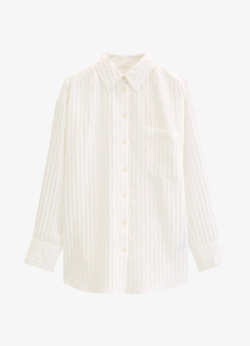 Marc O'Polo Blouse met streepprint en borstzak - voorkant wit