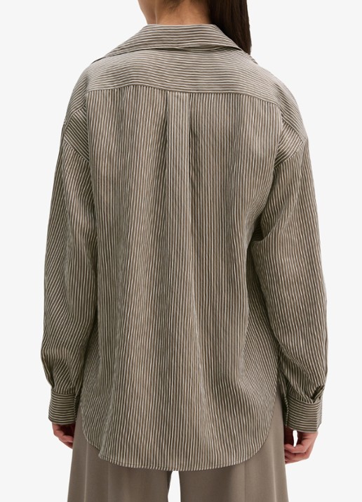 Marc O'Polo Blouse met streepprint en borstzak - achterkant bruin
