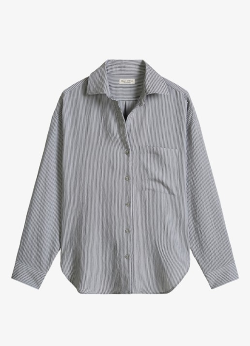 Marc O'Polo Blouse met streepprint en borstzak - voorkant blauw