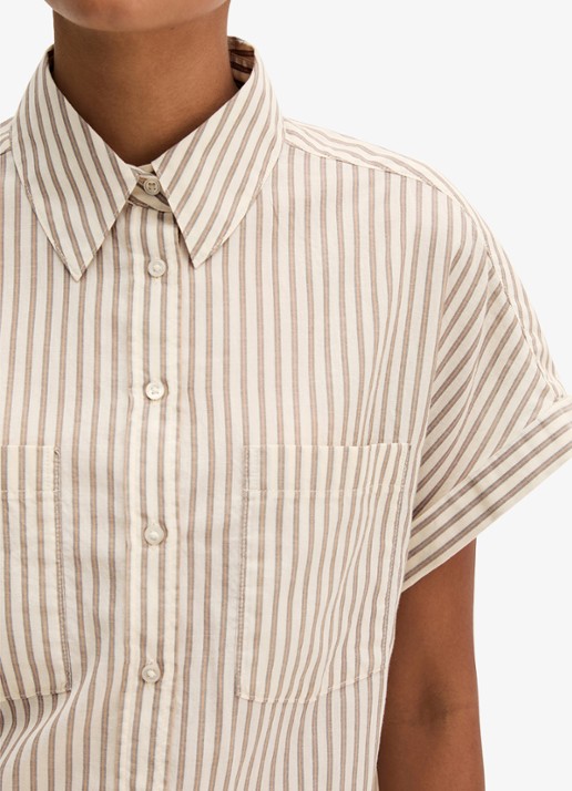 Marc O'Polo Blouse met streepprint en borstzak - detail 3 light beige-2673 / beige