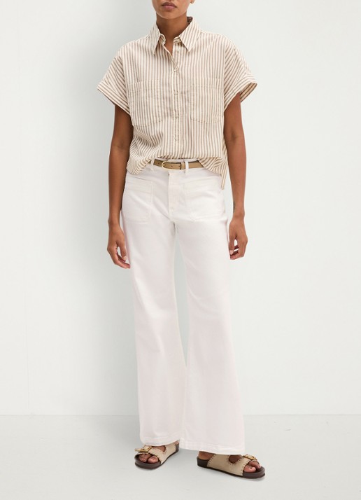 Marc O'Polo Blouse met streepprint en borstzak - voorkant 5 light beige-2673 / beige