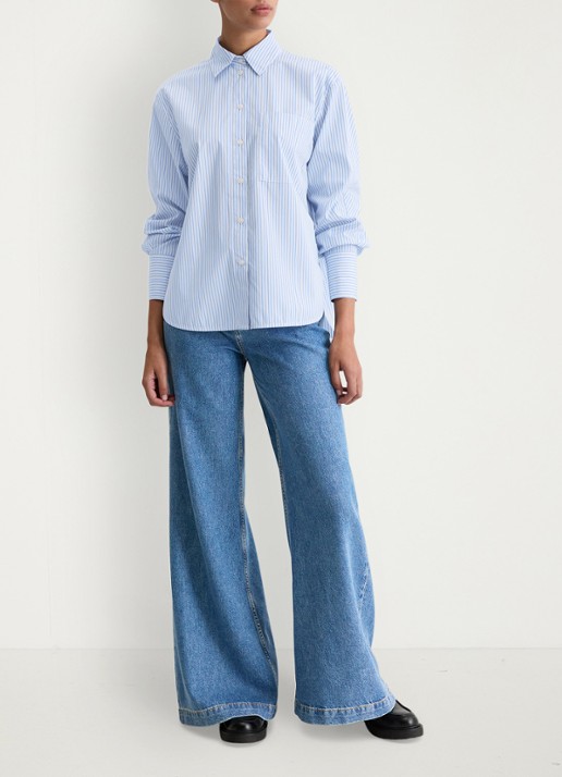 Marc O'Polo Blouse met streepprint - voorkant 2 lichtblauw