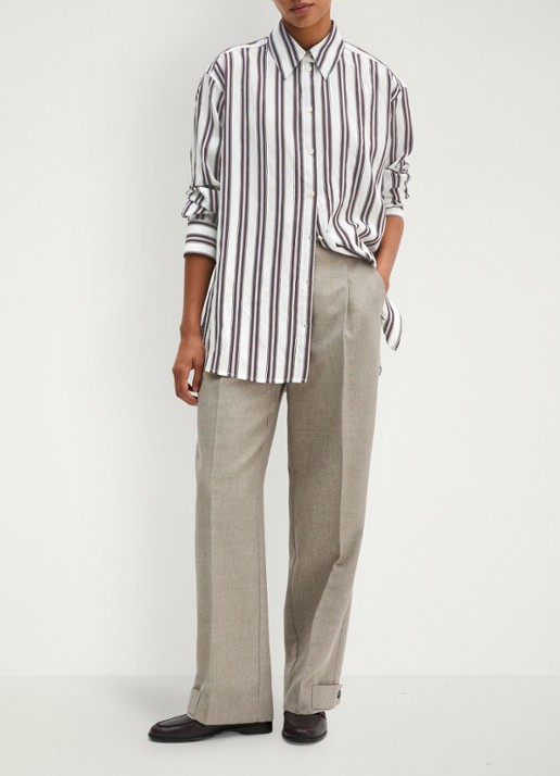 Marc O'Polo Blouse met streepprint - voorkant 3 bruin