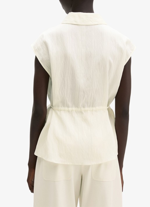 Marc O'Polo Blouse met strikceintuur en vlindermouw - achterkant white multi 01 / wit