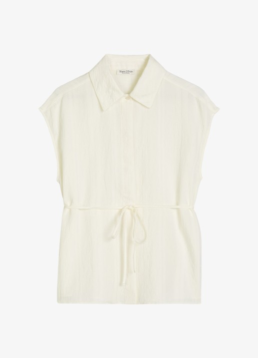 Marc O'Polo Blouse met strikceintuur en vlindermouw - voorkant 4 white multi 01 / wit
