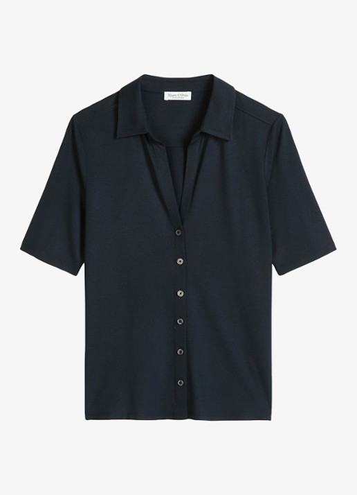 Marc O'Polo Blouse met wide spread kraag - voorkant donkerblauw