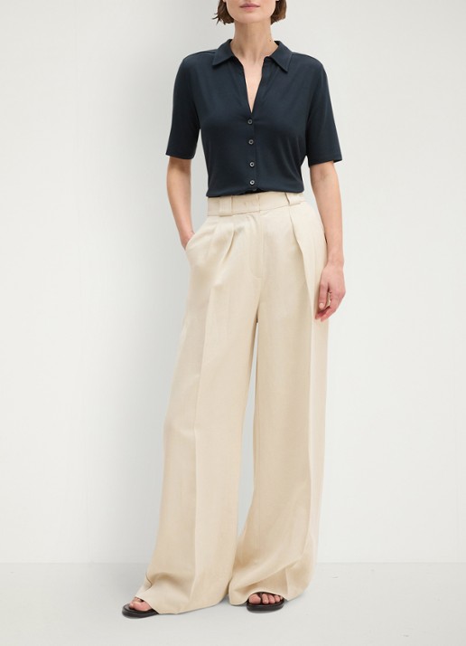 Marc O'Polo Blouse met wide spread kraag - voorkant 2 donkerblauw
