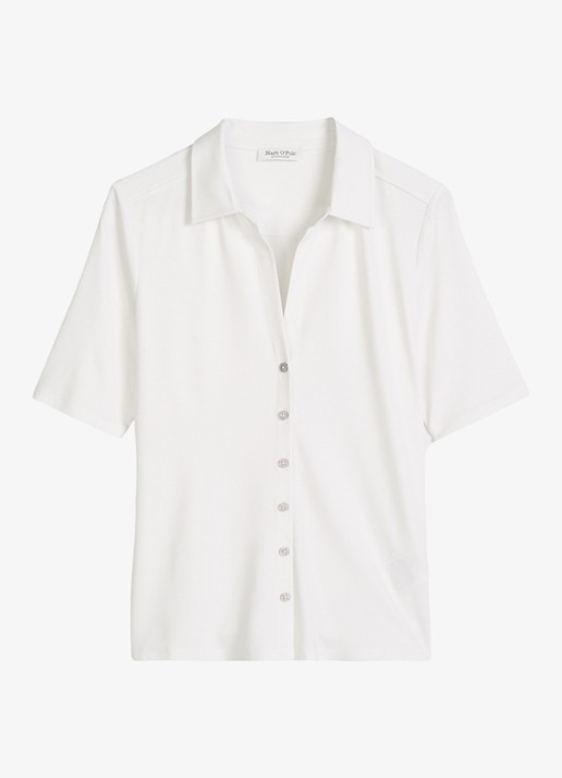 Marc O'Polo Blouse met wide spread kraag - voorkant 4 wit