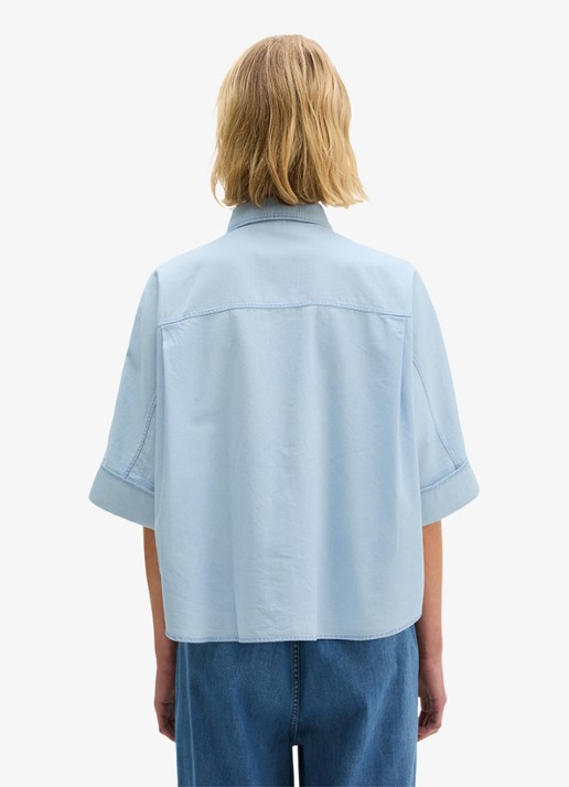 Marc O'Polo Blouse van denim met korte mouwen - achterkant 3 light blue multi 02 / blauw