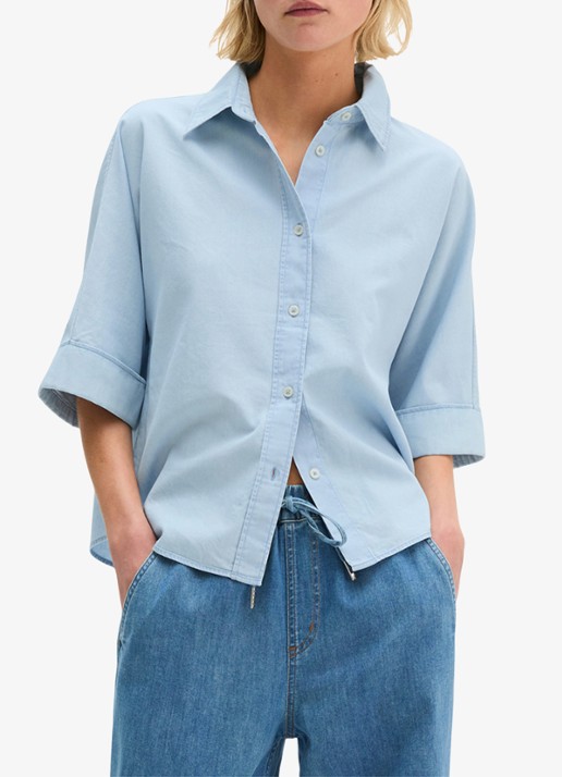 Marc O'Polo Blouse van denim met korte mouwen - detail 4 light blue multi 02 / blauw