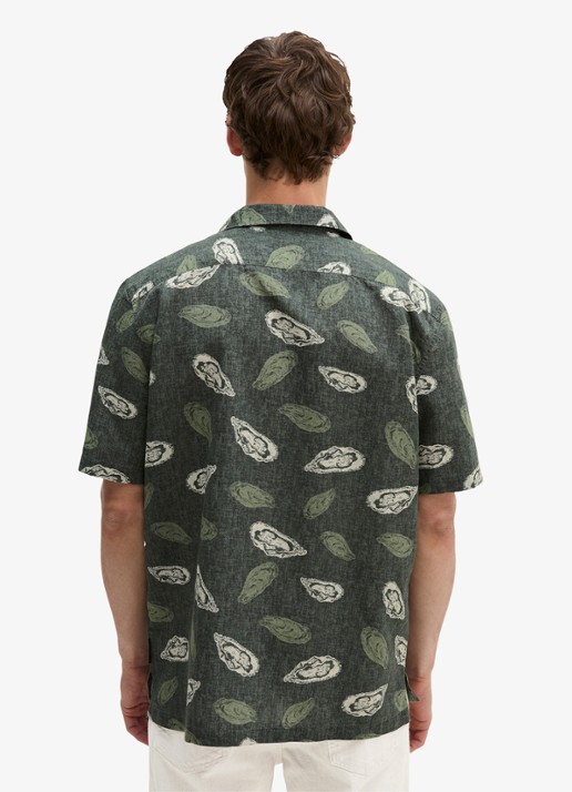 Marc O'Polo Blouse van katoen en linnen met print - achterkant 3 dark green_multi_05-3062 / groen