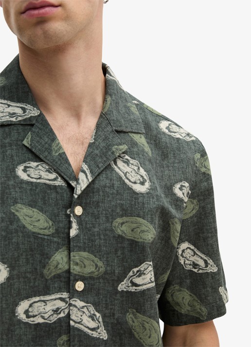 Marc O'Polo Blouse van katoen en linnen met print - detail 5 dark green_multi_05-3062 / groen