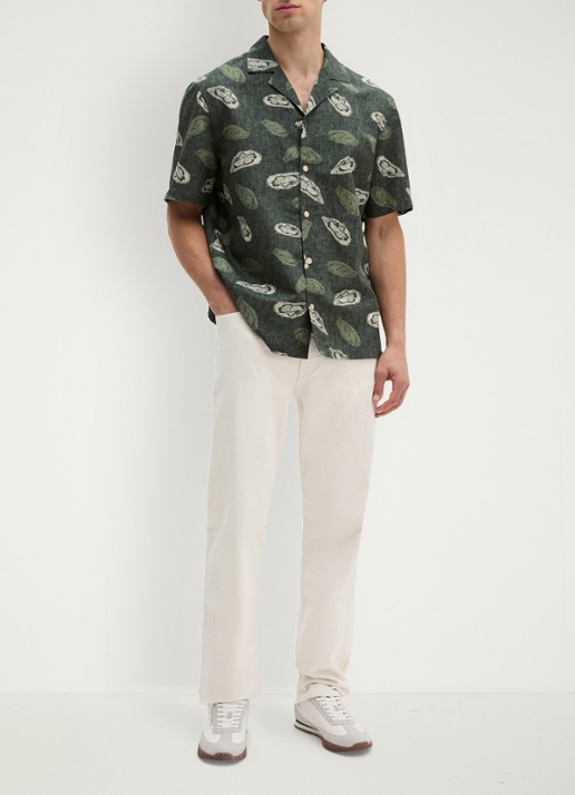 Marc O'Polo Blouse van katoen en linnen met print - voorkant 2 dark green_multi_05-3062 / groen