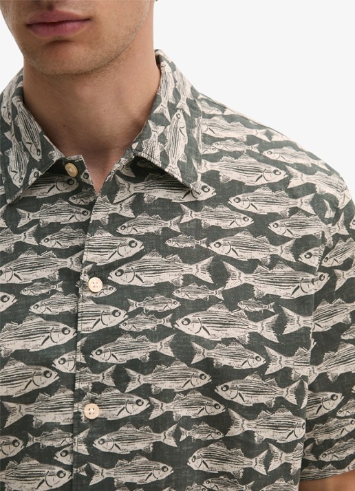 Marc O'Polo Blouse van katoen met print - detail 5 bright green_multi_13-3675 / groen