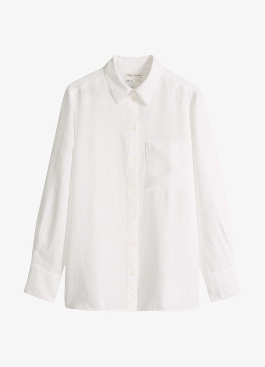 Marc O'Polo Blouse van linnen met borstzak - voorkant 4 wit