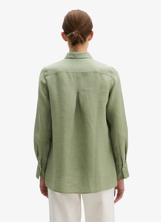 Marc O'Polo Blouse van linnen met borstzak - achterkant lindegroen