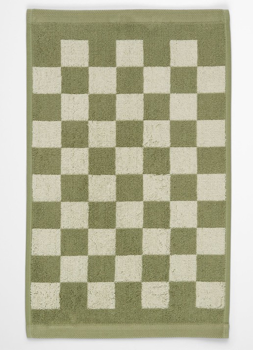Marc O'Polo Checker gastendoek van  katoen badstof - detail 2 olijfgroen