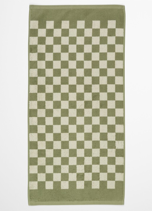 Marc O'Polo Checker handdoek van  katoen badstof - detail 6 olijfgroen