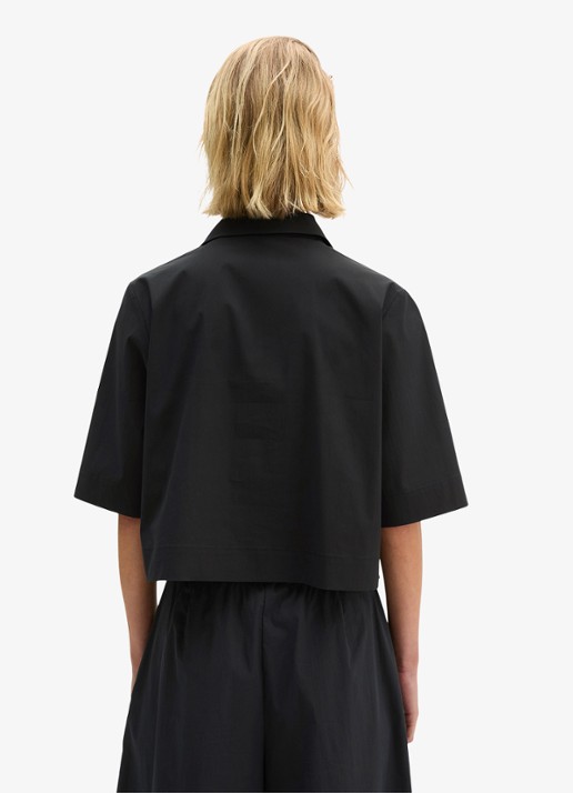 Marc O'Polo Cropped blouse met blinde knoopsluiting - achterkant 3 black / zwart