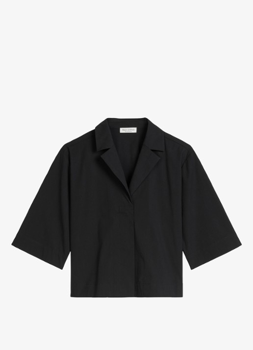 Marc O'Polo Cropped blouse met blinde knoopsluiting - voorkant black / zwart