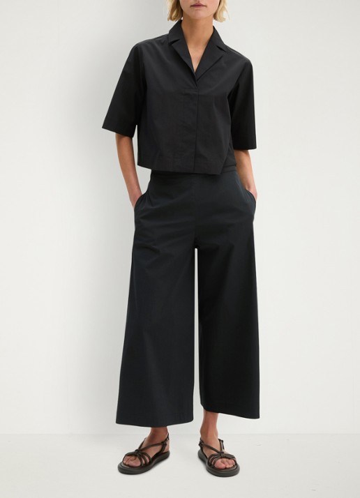 Marc O'Polo Cropped blouse met blinde knoopsluiting - voorkant 2 black / zwart