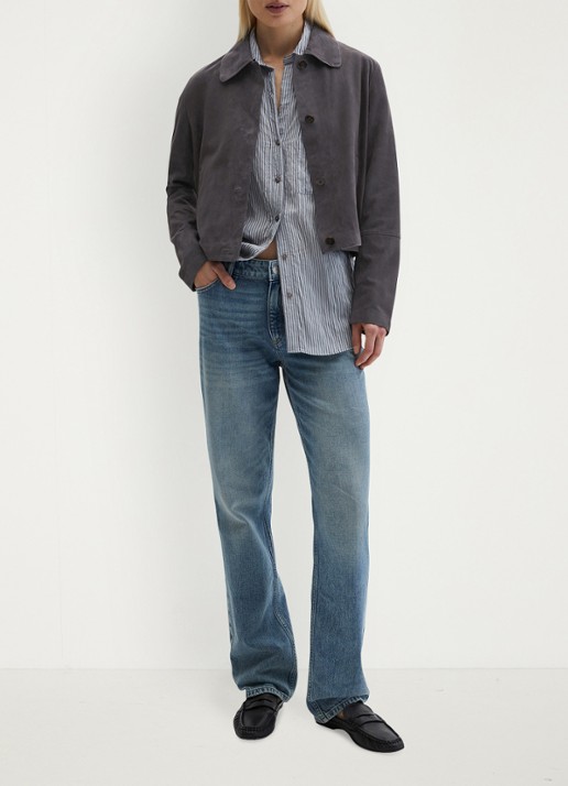 Marc O'Polo Cropped jack met steekzakken - voorkant 2 donkergrijs