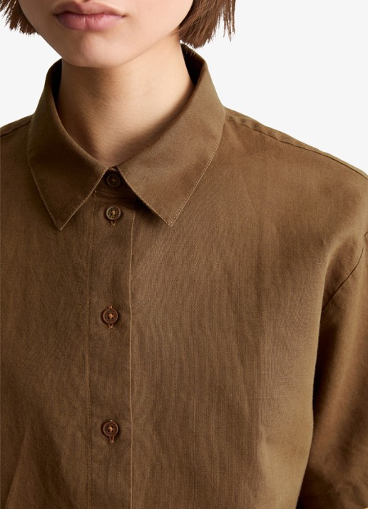 Marc O'Polo Denim Blouse in linnenblend - detail 3 umbra brown-1624 / bruin