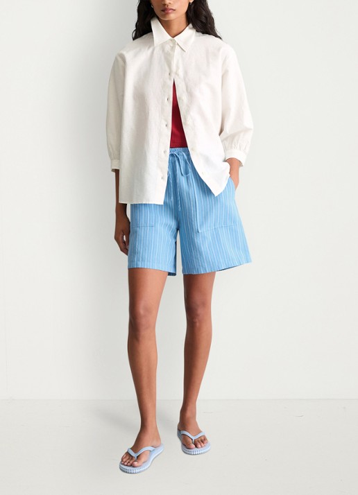 Marc O'Polo Denim Blouse met gestrikt detail - voorkant 3 wit