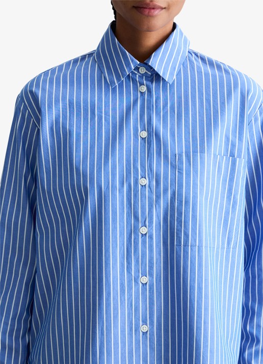 Marc O'Polo Denim Blouse met streepprint en borstzak - detail 2 blauw