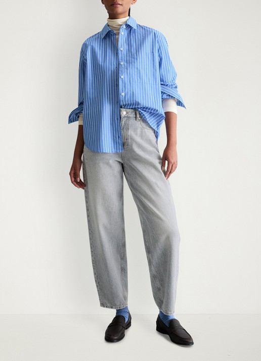 Marc O'Polo Denim Blouse met streepprint en borstzak - voorkant 5 blauw