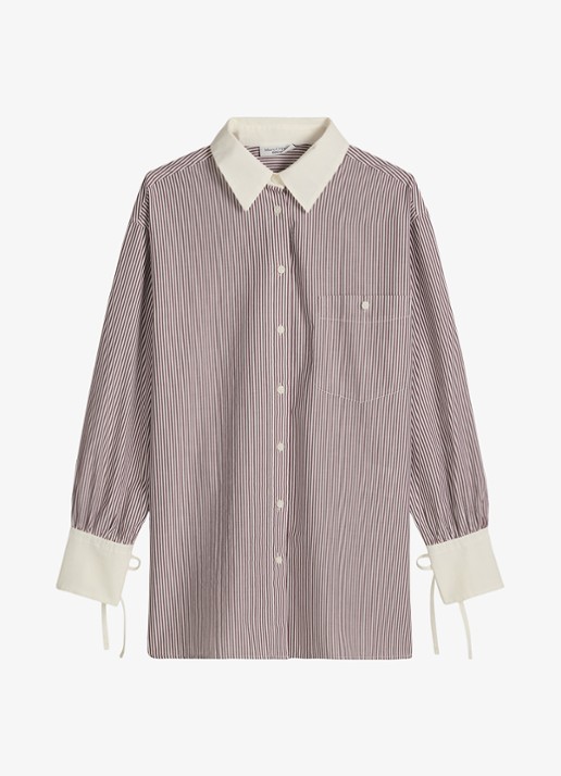 Marc O'Polo Denim Blouse met streepprint en borstzak - voorkant 2 dark red/7026