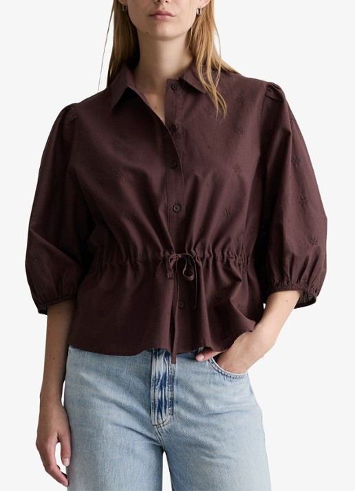 Marc O'Polo Denim Blouse met strikceintuur - detail burnt aubergine-6929 / paars