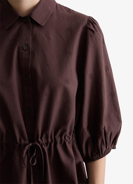 Marc O'Polo Denim Blouse met strikceintuur - detail 2 burnt aubergine-6929 / paars