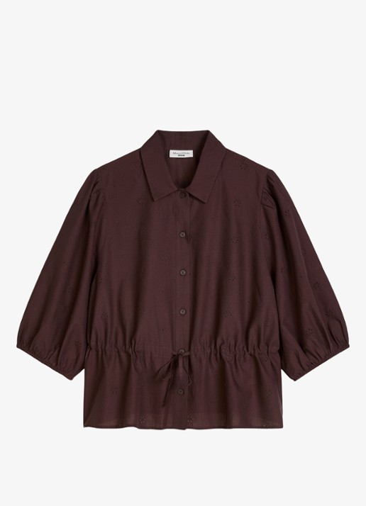Marc O'Polo Denim Blouse met strikceintuur - voorkant 3 burnt aubergine-6929 / paars