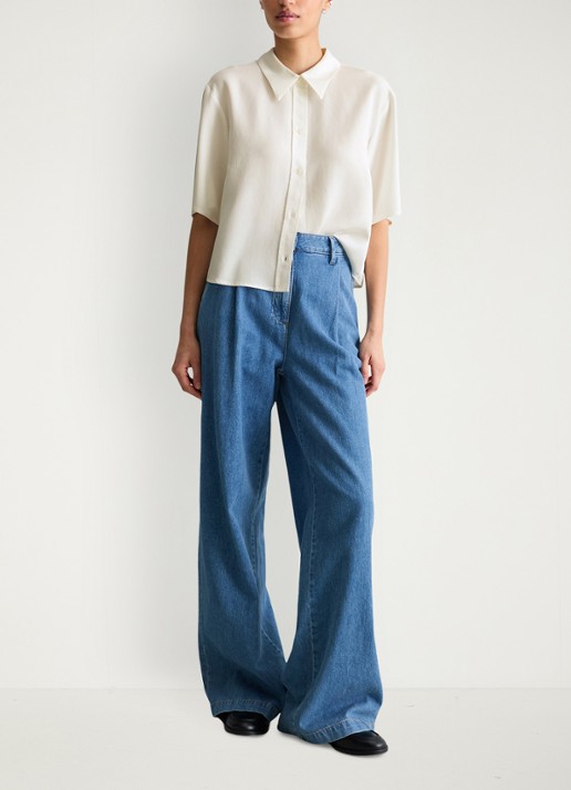 Marc O'Polo Denim Blouse van lyocell - voorkant 2 gebroken wit