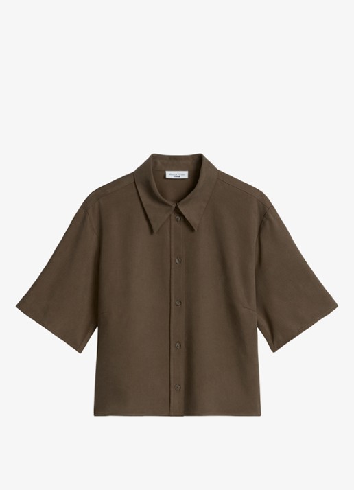 Marc O'Polo Denim Blouse van lyocell - voorkant 3 donkerbruin