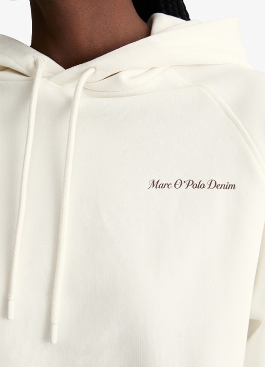 Marc O'Polo Denim Cropped hoodie van katoen met logo- en backprint - detail 5 silky white-1183 / wit